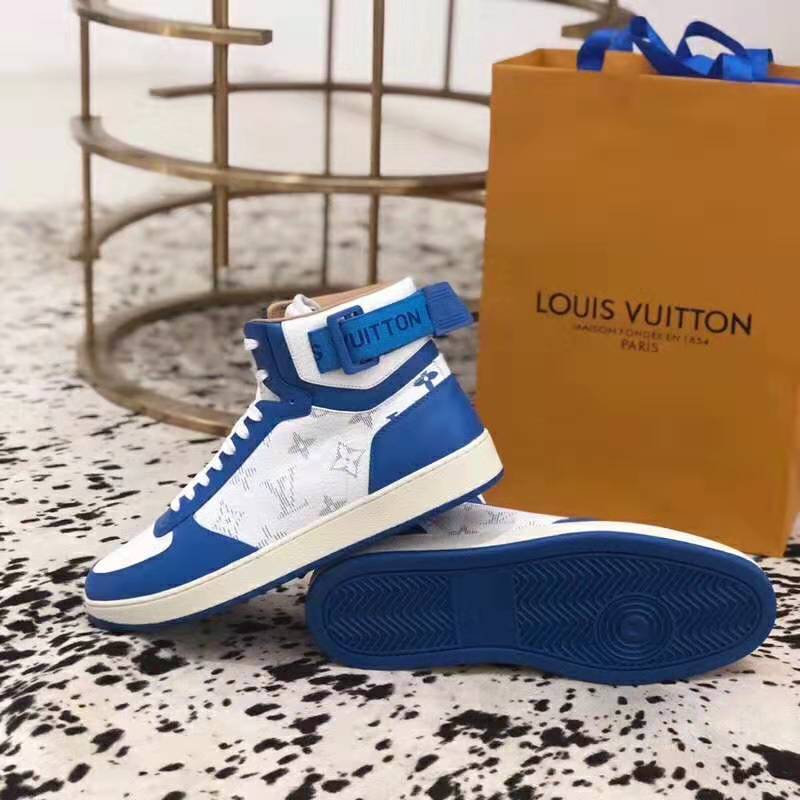 Louis Vuitton LV Unisex Rivoli Sneaker Boot in Monogram Grained Calf Leather-Blue - LULUX