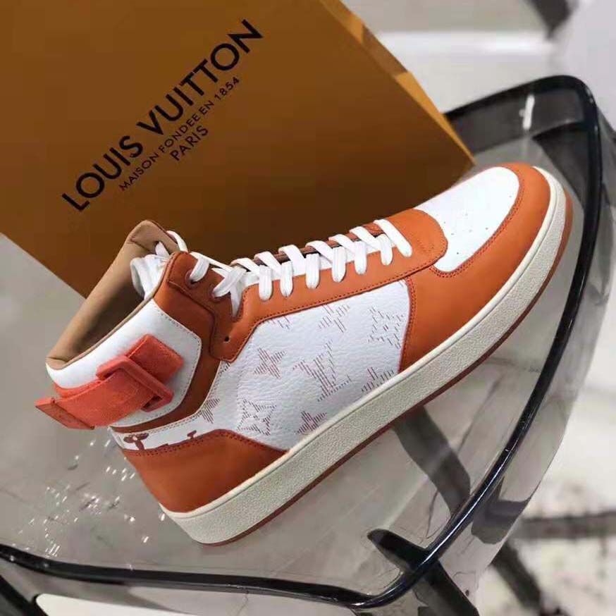 Louis Vuitton LV Unisex Rivoli Sneaker Boot in Monogram Grained Calf Leather-Orange - LULUX