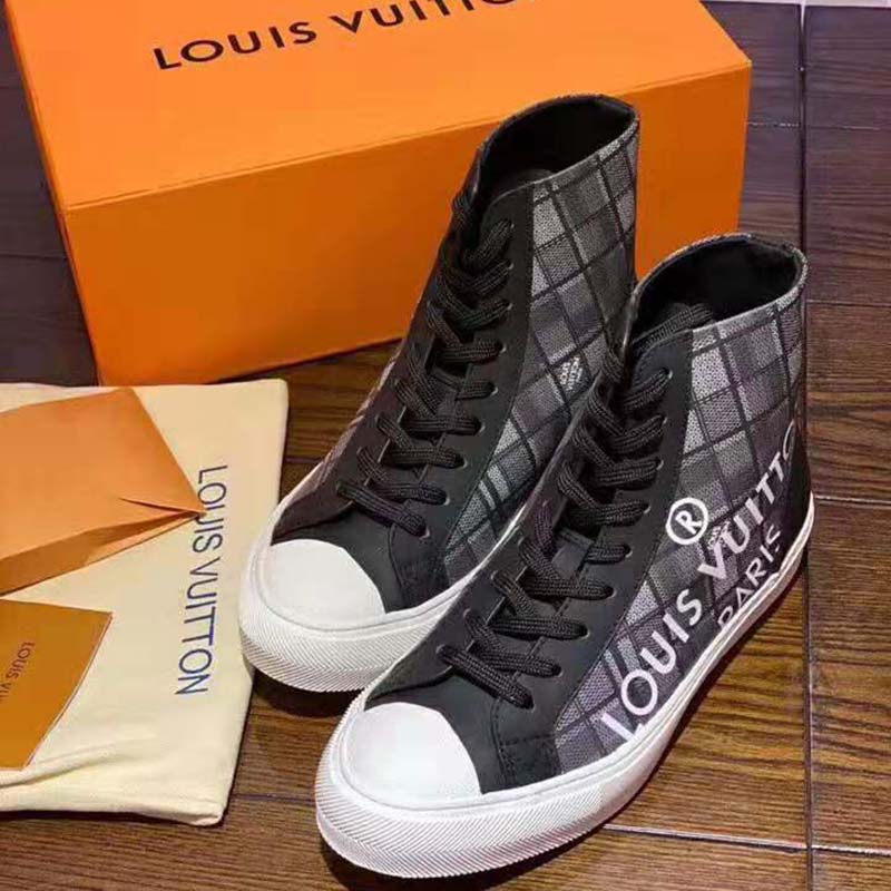 Louis Vuitton LV Unisex Tattoo Sneaker Boot in Damier Tartan Canvas-Black - LULUX
