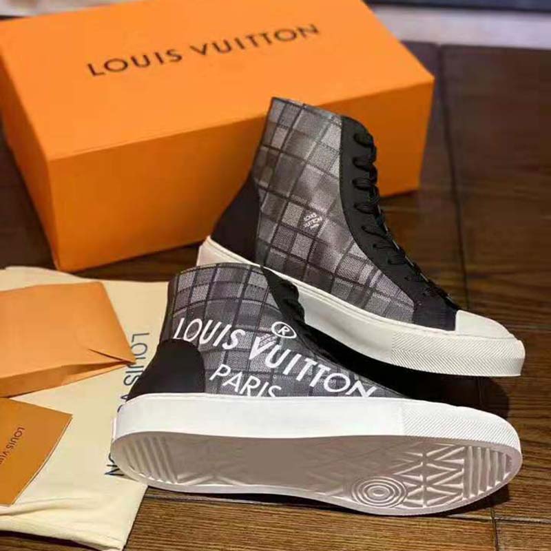 Louis Vuitton LV Unisex Tattoo Sneaker Boot in Damier Tartan Canvas-Black - LULUX