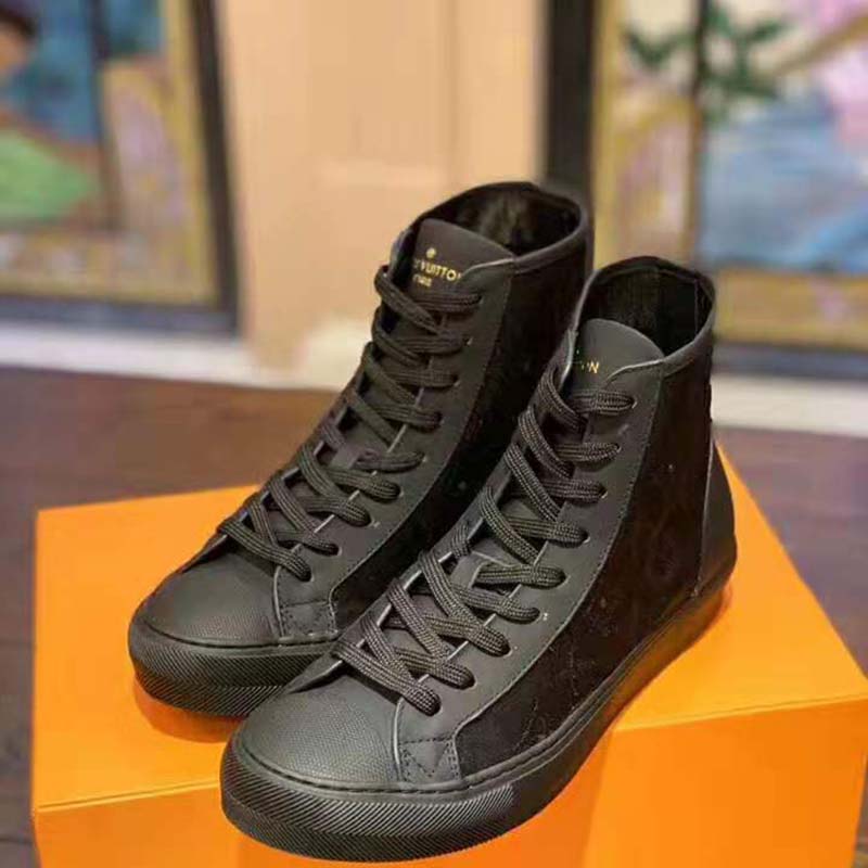Louis Vuitton Black Leather Tattoo High Top Sneakers Size 42 Louis