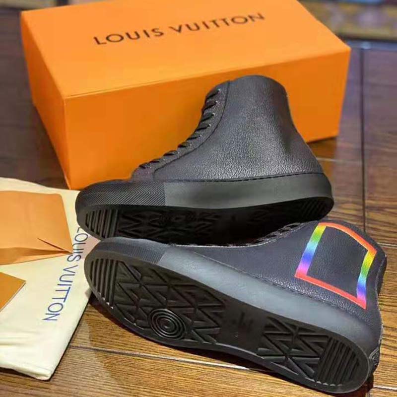 LOUIS VUITTON Black Taiga Leather Rainbow Tattoo High-Top Sneakers