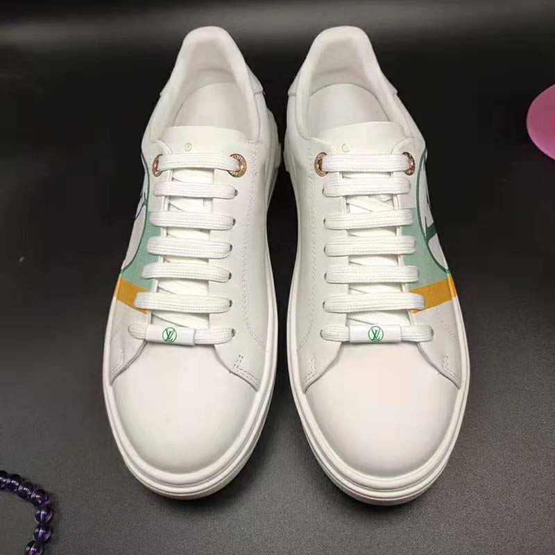 Louis Vuitton LV Unisex Time Out Sneaker in Calf Leather and Monogram Flowers-Green - LULUX
