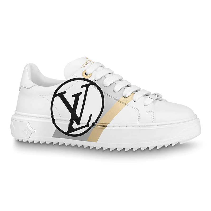 Louis Vuitton LV Unisex Time Out Sneaker in Calf Leather and Monogram Flowers-Grey - LULUX