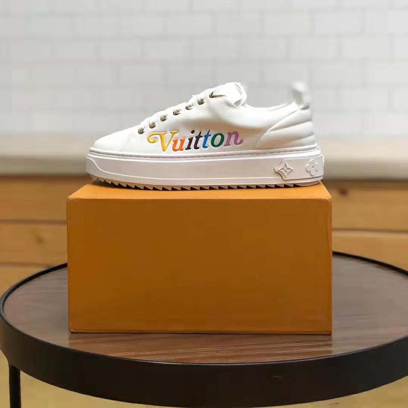 Louis Vuitton LV Unisex Time Out Sneaker in Supple Calf Leather with Rainbow-Colored Vuitton ...