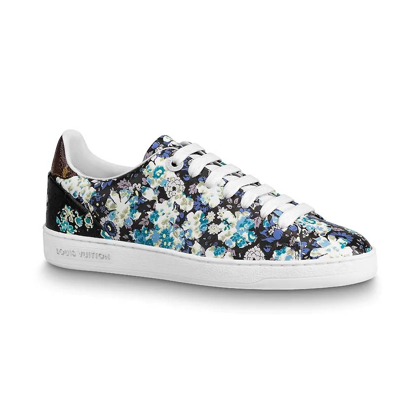 Louis Vuitton LV Women Frontrow Sneaker in Flower-Printed Calf Leather-Blue - LULUX