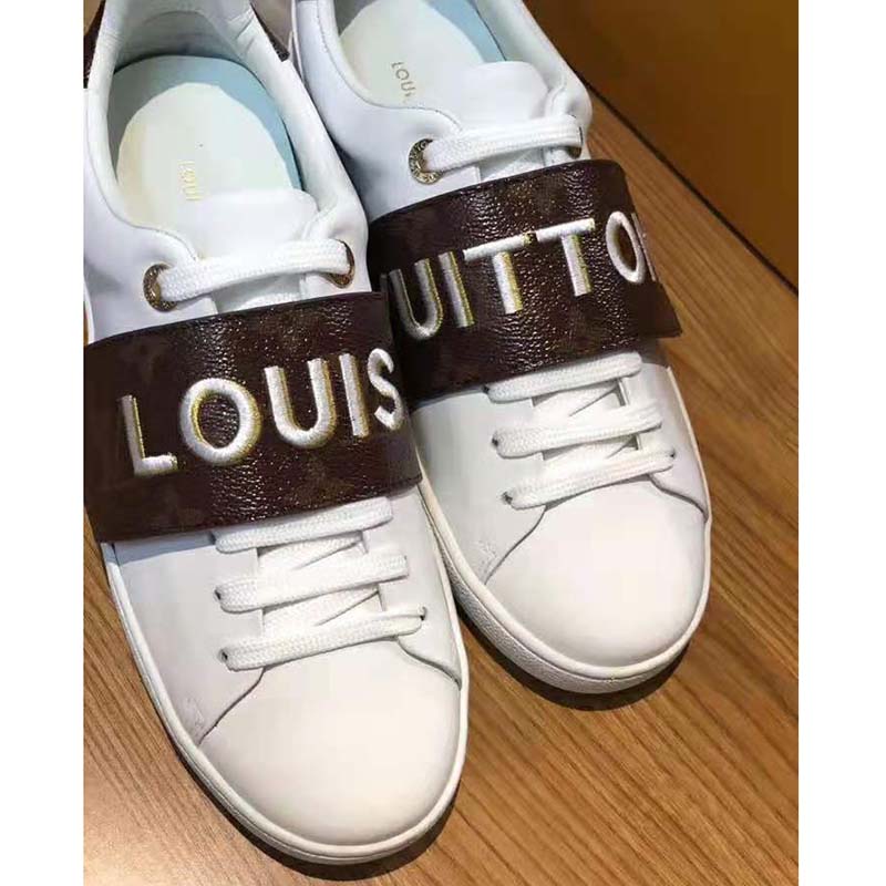 Louis Vuitton LV Women Frontrow Sneaker in White Calf Leather and Brown Rubber - LULUX