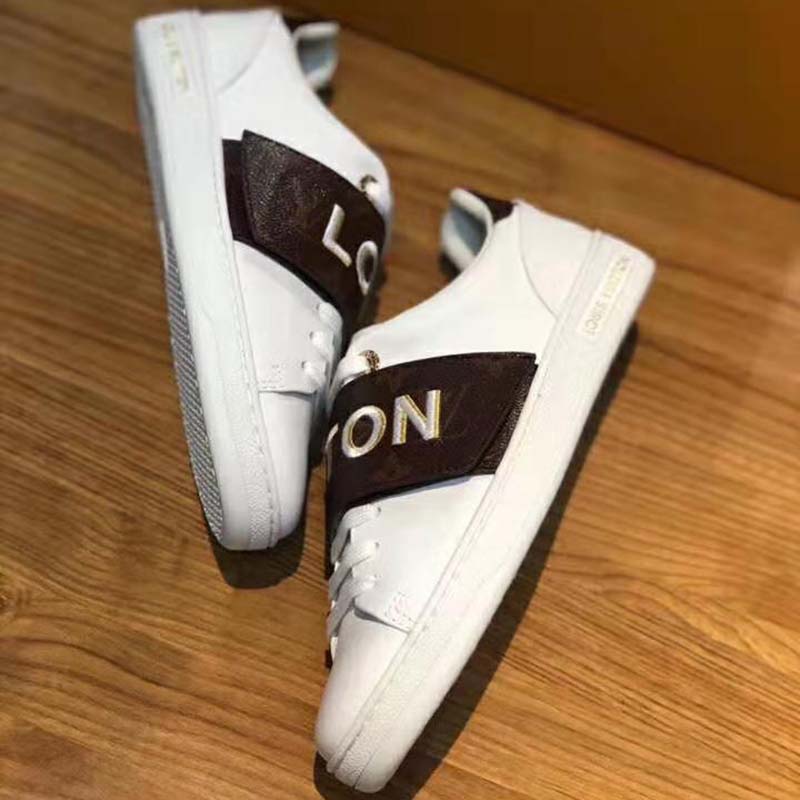 Louis Vuitton LV Women Frontrow Sneaker in White Calf Leather and Brown ...