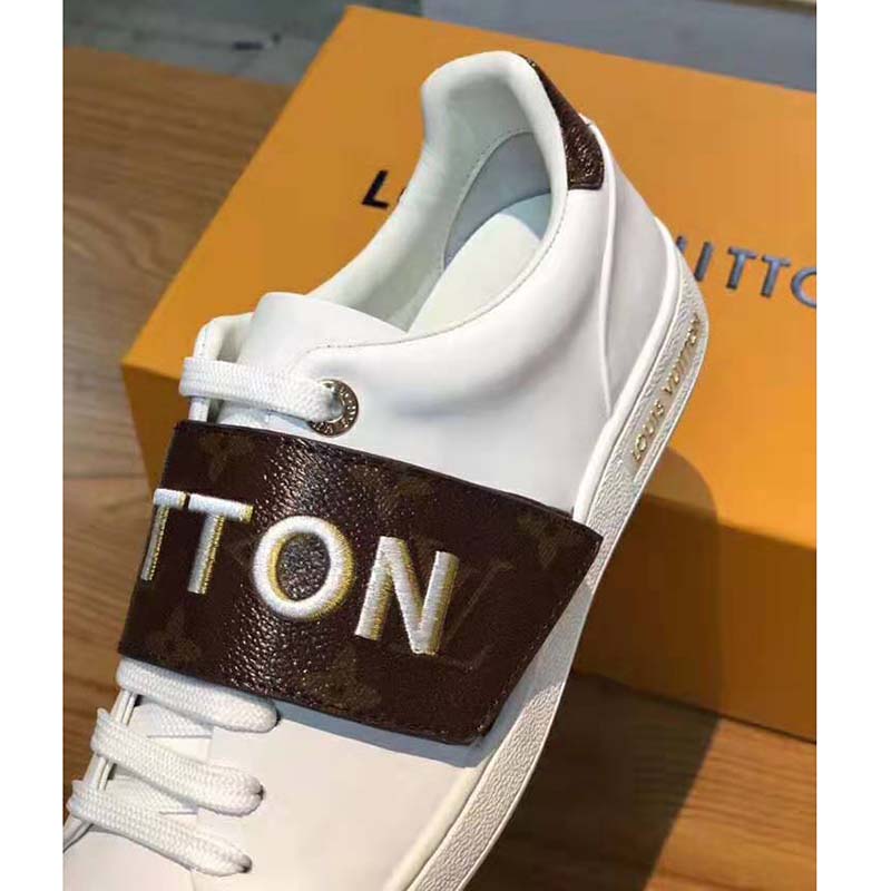 Louis Vuitton LV Women Frontrow Sneaker in White Calf Leather and Brown Rubber - LULUX