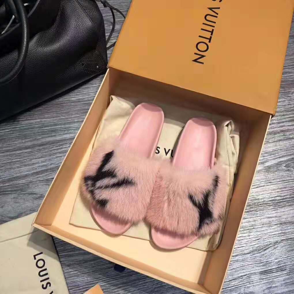 Louis Vuitton LV Women Furry Sandals in Mink Hair Leather-Pink - LULUX