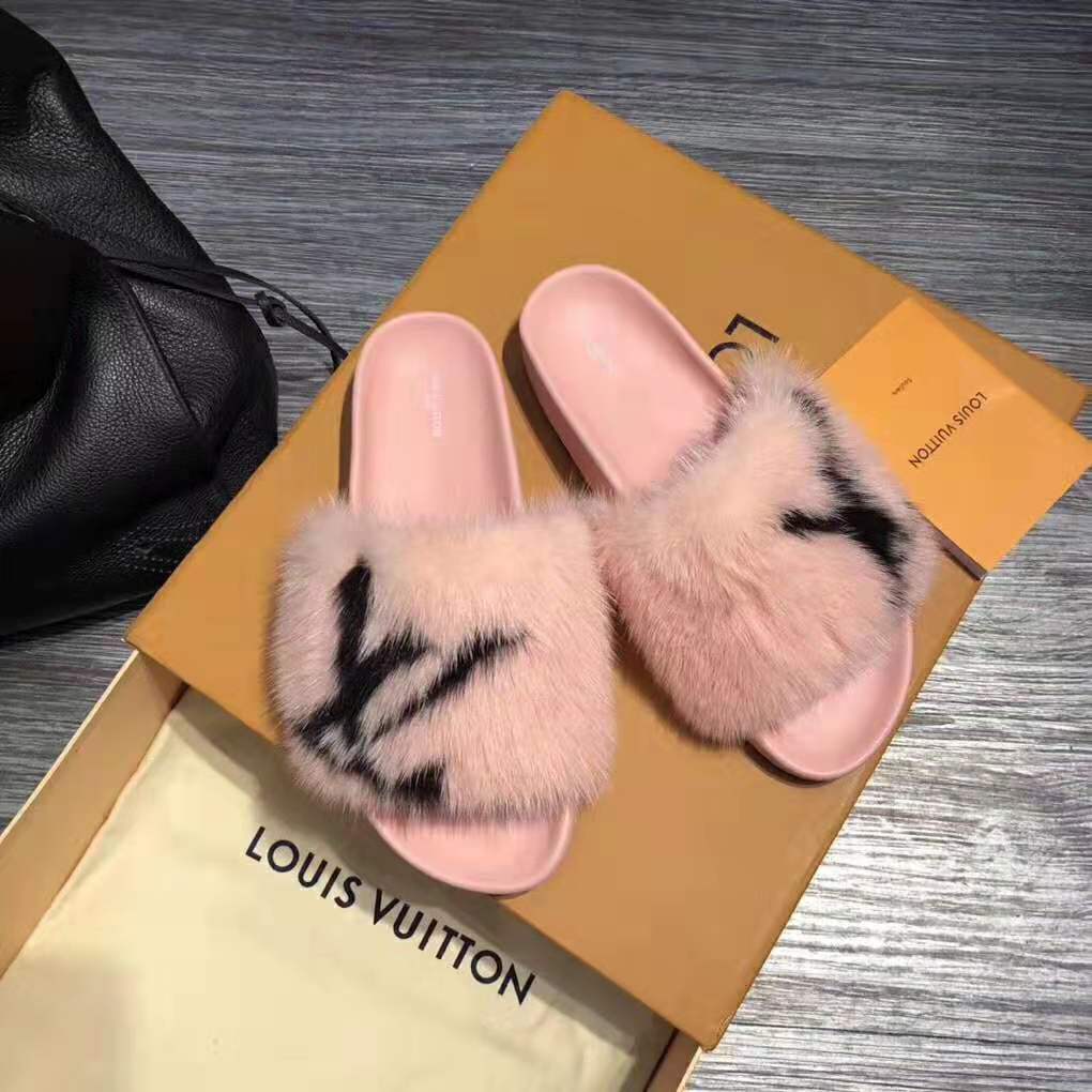 Louis Vuitton LV Women Furry Sandals in Mink Hair Leather-Pink - LULUX