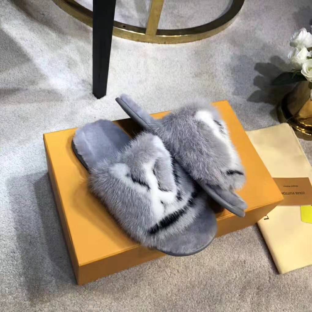 Louis Vuitton LV Mink Fur and Wool Homey Flats Mules White