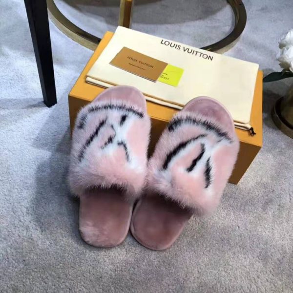 louis vuitton slippers pink fur