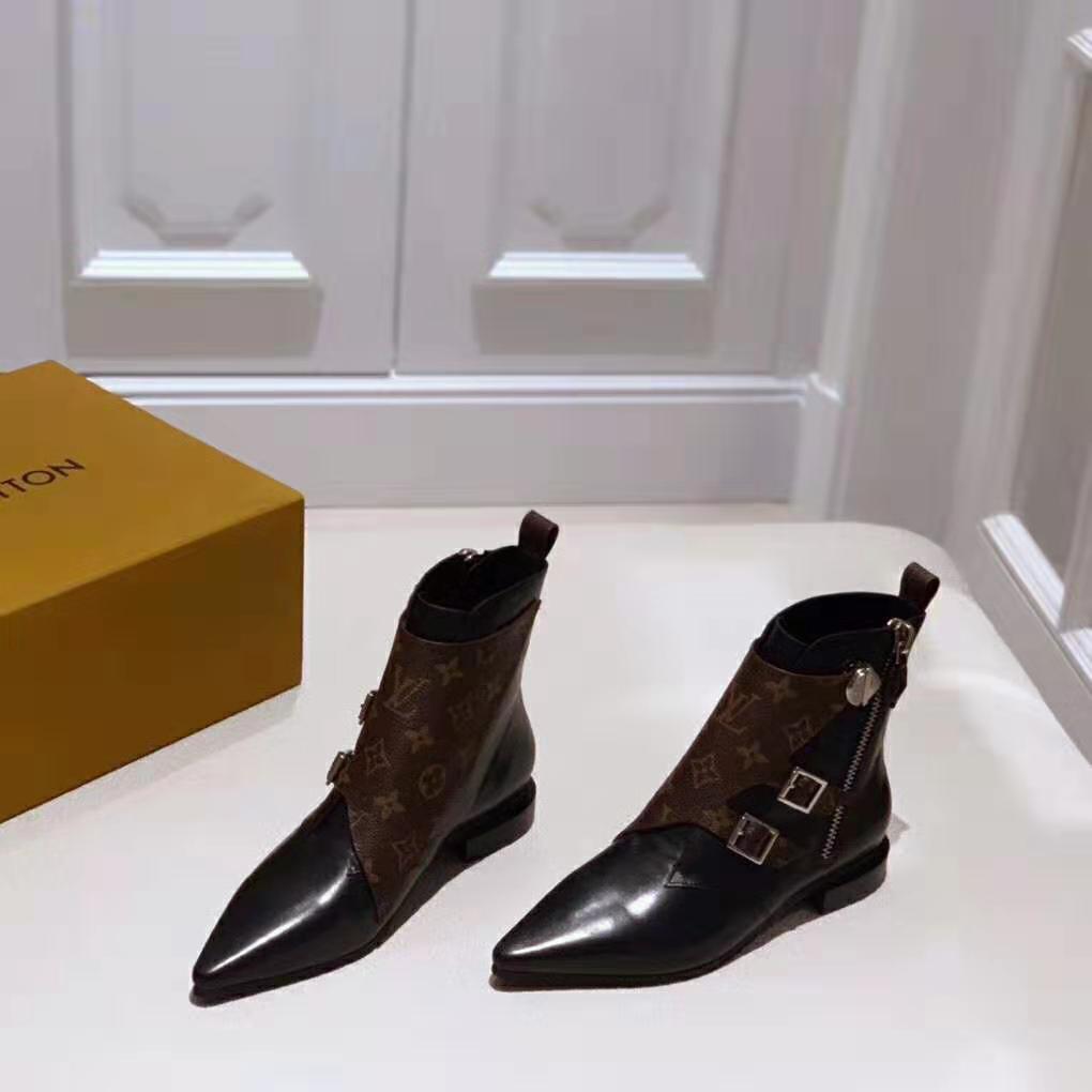 Louis Vuitton Revival ankle boots 7.5 cm Brown Black Patent leather Cloth  ref.219640 - Joli Closet