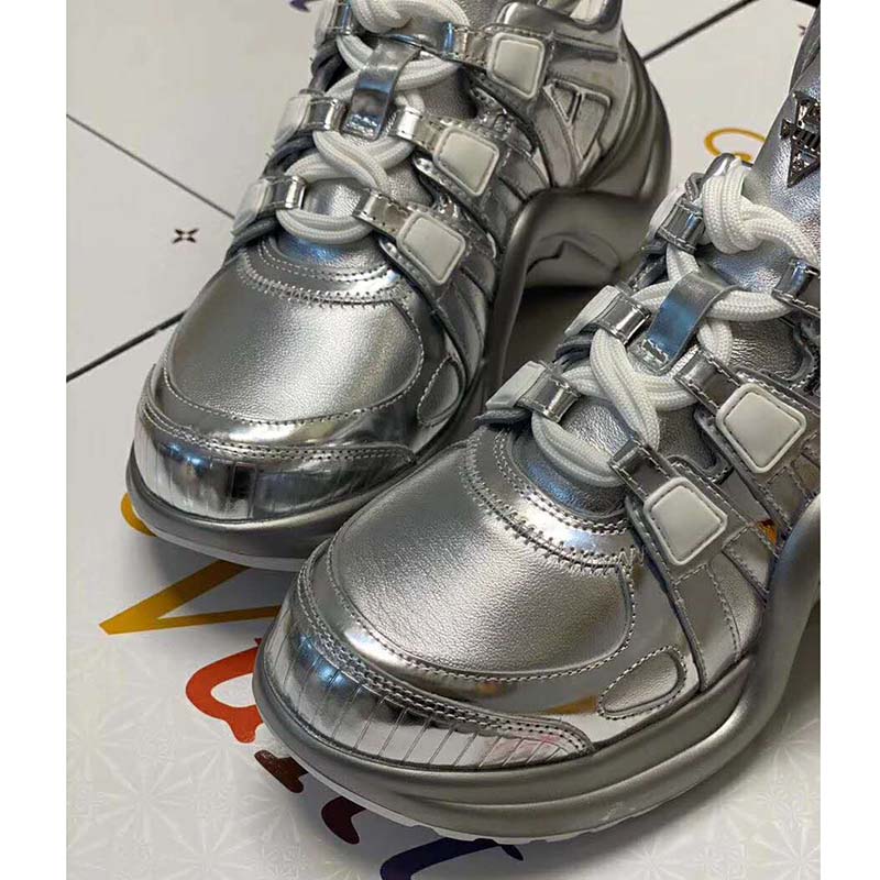 Louis Vuitton LV Women LV Archlight Sneaker in Leather and Technical Fabrics-Silver - LULUX