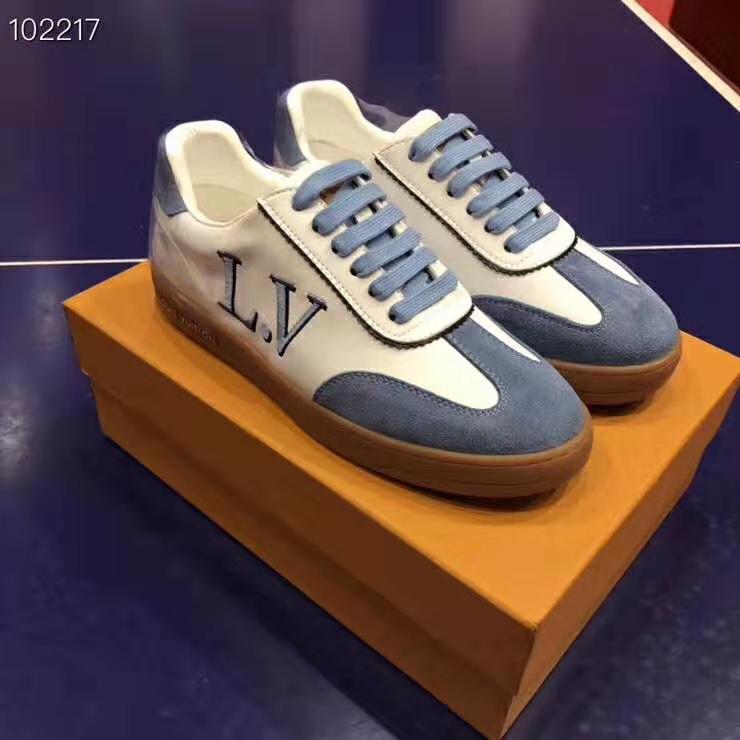 Louis Vuitton LV Women LV Frontrow Sneaker in Calf Leather and Suede Calf Leather-Blue - LULUX