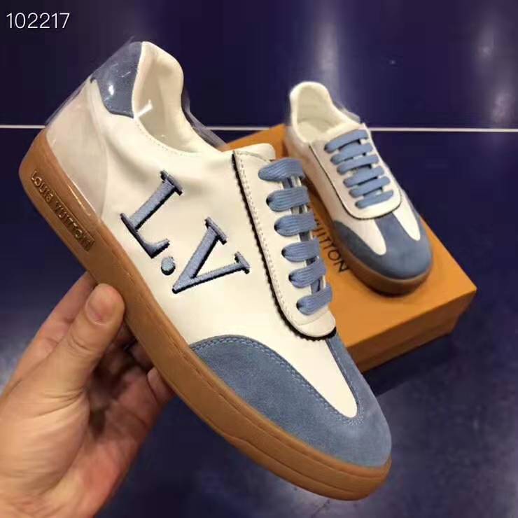 Louis Vuitton LV Women LV Frontrow Sneaker in Calf Leather and Suede Calf Leather-Blue - LULUX