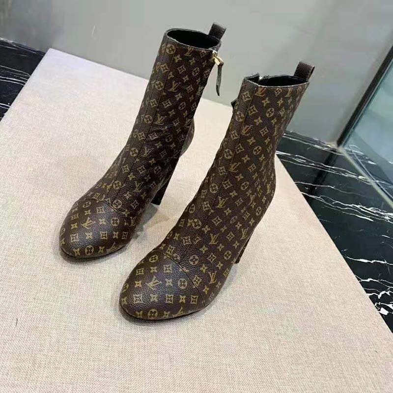 Louis Vuitton LV Women LV Silhouette Ankle Boot in Patent Monogram Canvas-Brown - LULUX