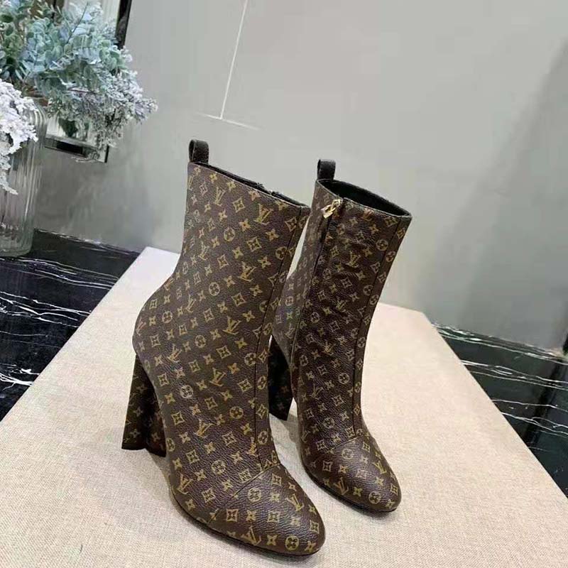 Louis Vuitton LV Women LV Silhouette Ankle Boot in Patent Monogram Canvas-Brown - LULUX
