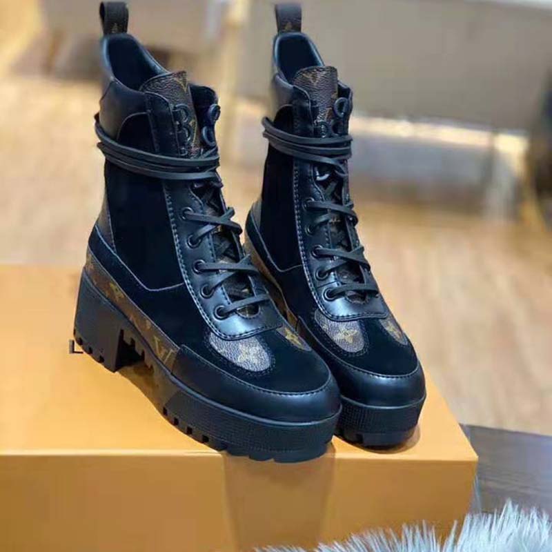 Louis Vuitton Women's Laureate Platform Desert Boots Limited Edition World  Tour Suede with Monogram Canvas and Leather Black 1694971