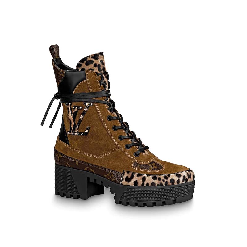 Louis Vuitton Women's Laureate Platform Desert Boots Suede with Monogram  Canvas Multicolor 2436311