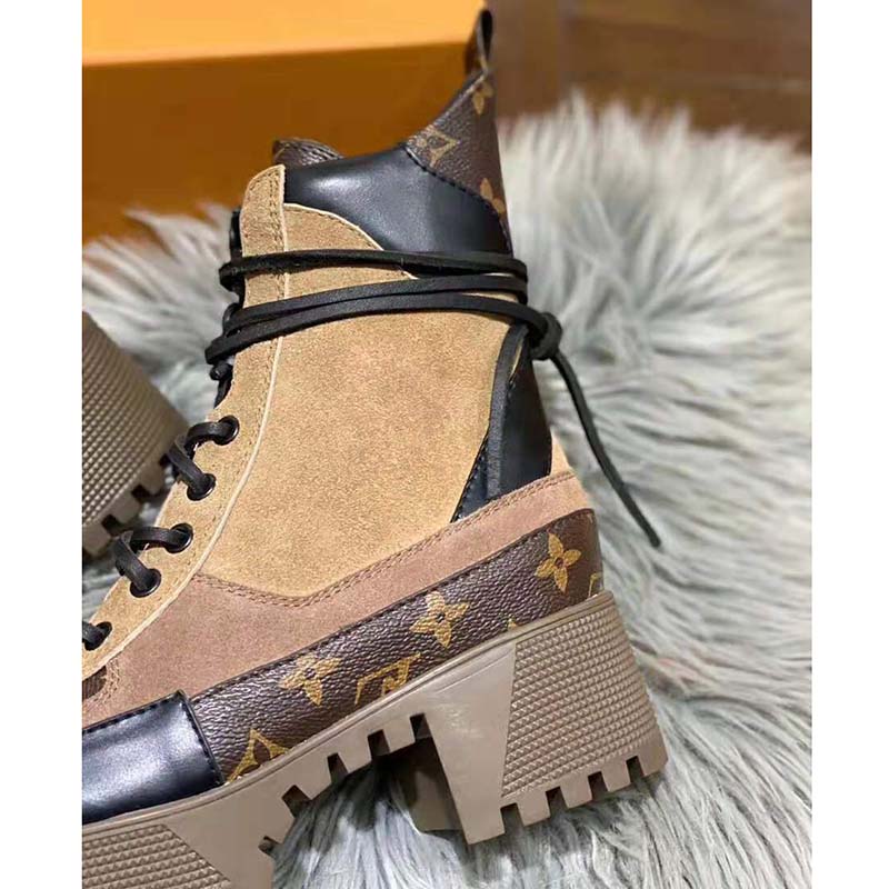Louis Vuitton Brown Suede and Monogram Canvas Laureate Ankle Boots
