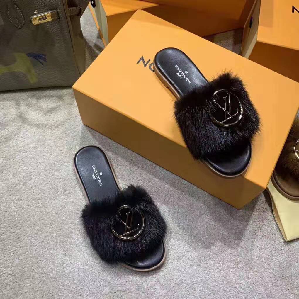Louis Vuitton Women's Lock It Flat Mule Sandals Mink Black 2060523