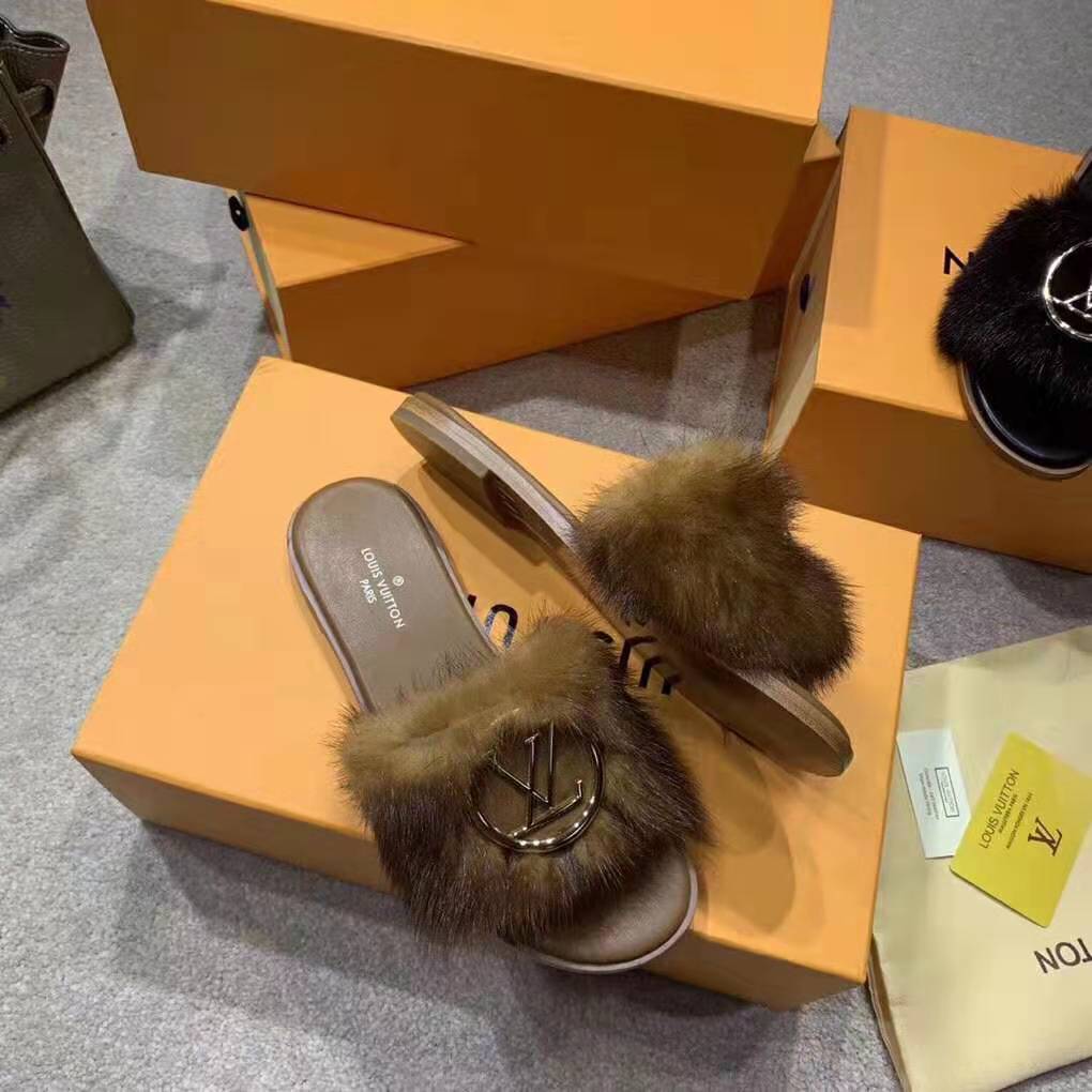 Louis Vuitton Brown/Black Mink Fur Lock It Slides Size 38 Louis Vuitton