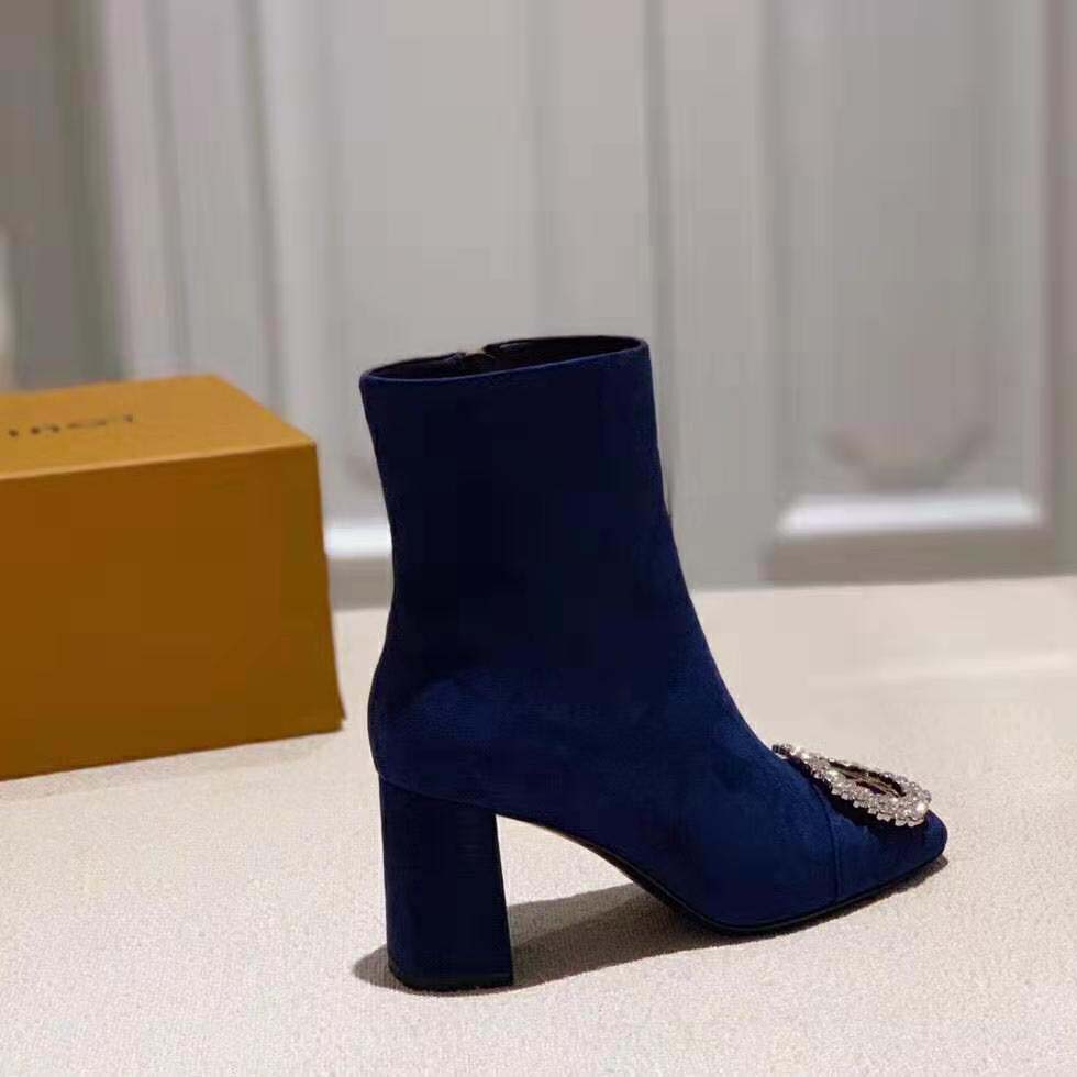 Louis Vuitton LV Women Madeleine Ankle Boot in Suede Baby Goat Leather 7.5 cm Heel-Blue - LULUX
