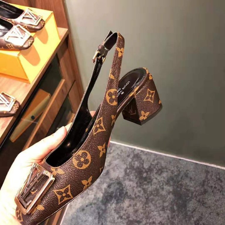 Louis Vuitton Lv Women Madeleine Slingback Pump In Patent Monogram Canvas Brown Lulux 6043