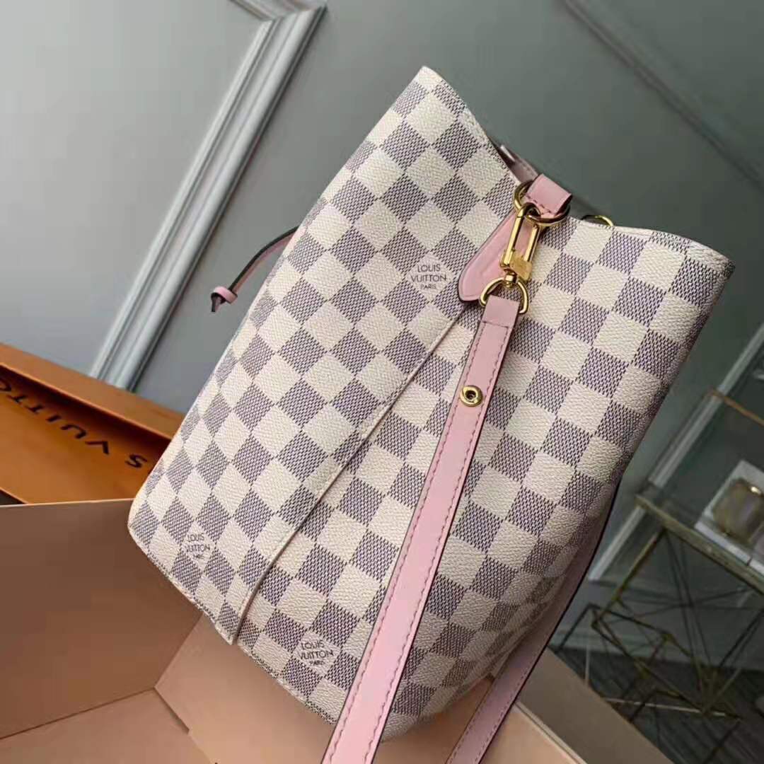 Louis Vuitton Lv Women Néonoé Bucket Bag In Damier Azur Canvas Pink Lulux