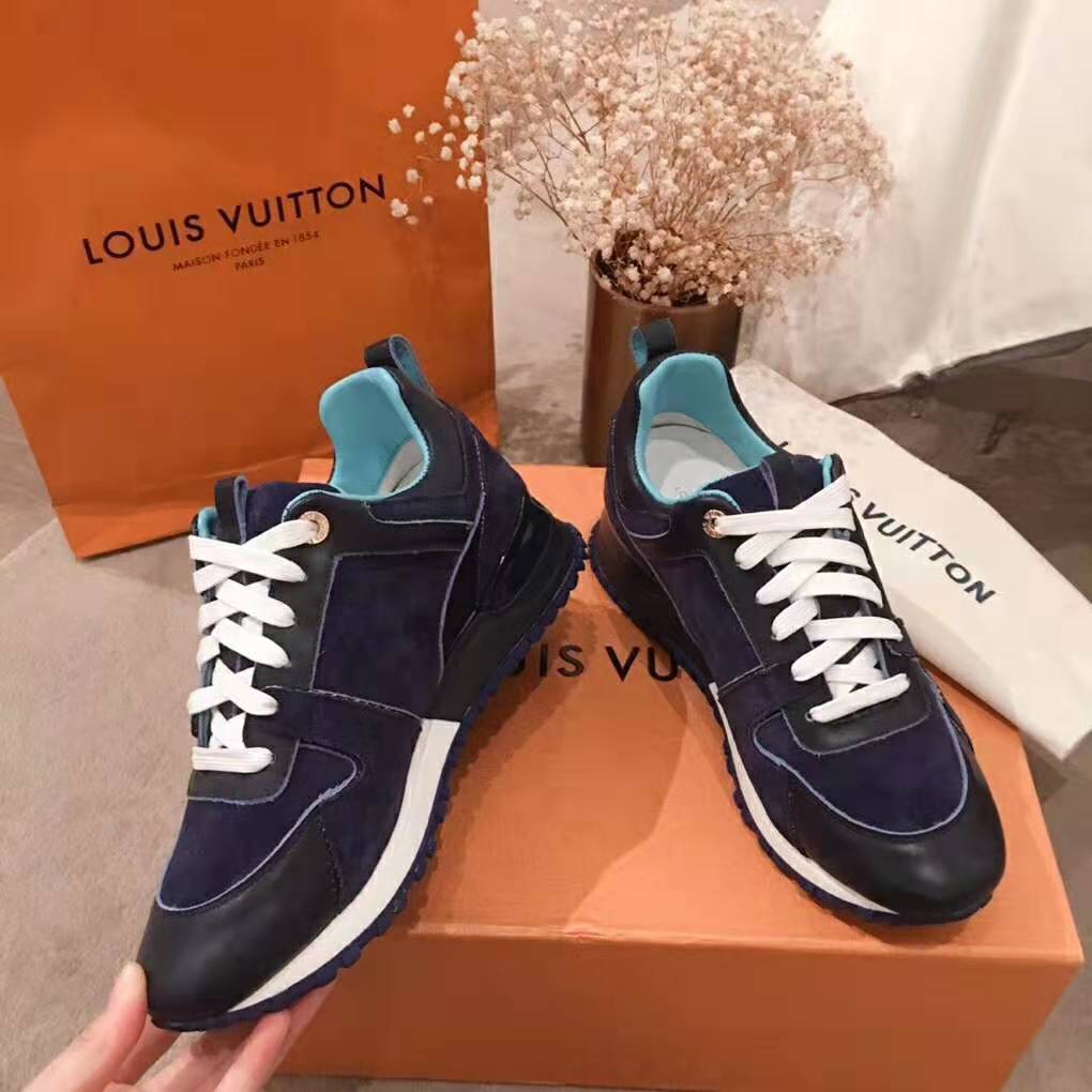 Louis Vuitton LV Women Run Away Sneaker in Suede Calf Leather-Navy - LULUX