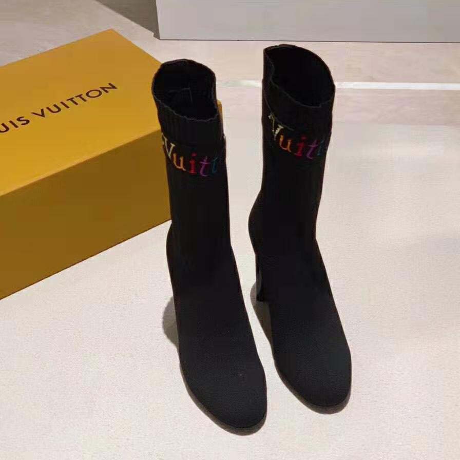 Louis Vuitton LV Women Silhouette Ankle Boot with Rainbow-Colored Vuitton Signature-Black - LULUX