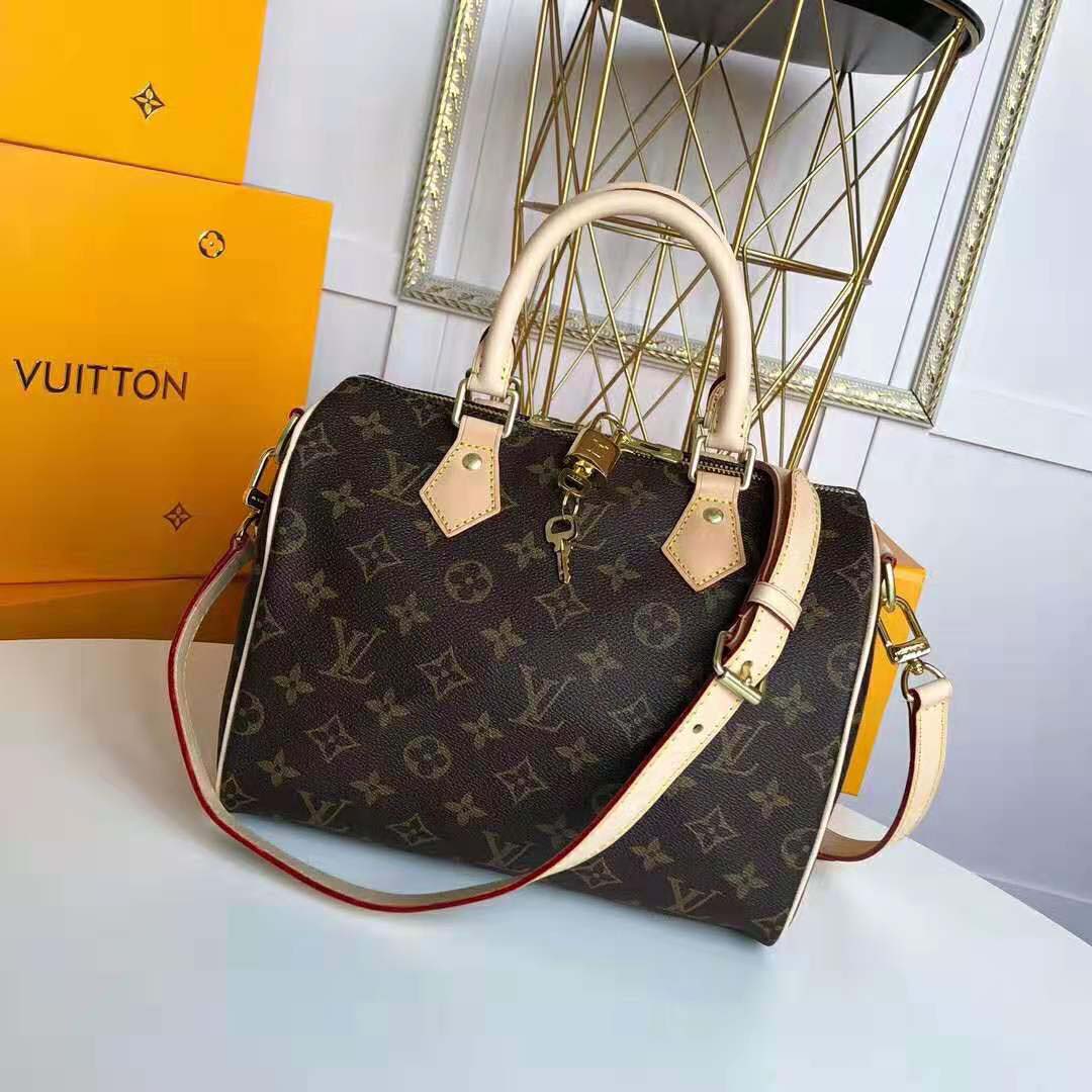 Louis Vuitton LV Women Speedy 25 Bag in Monogram Coated Canvas-Brown - LULUX