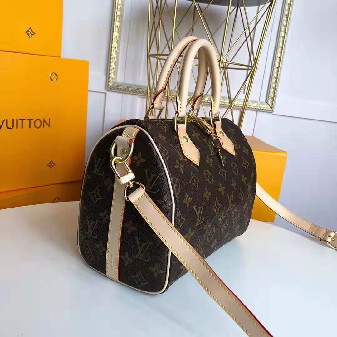 Louis Vuitton LV Women Speedy 25 Bag in Monogram Coated Canvas-Brown - LULUX