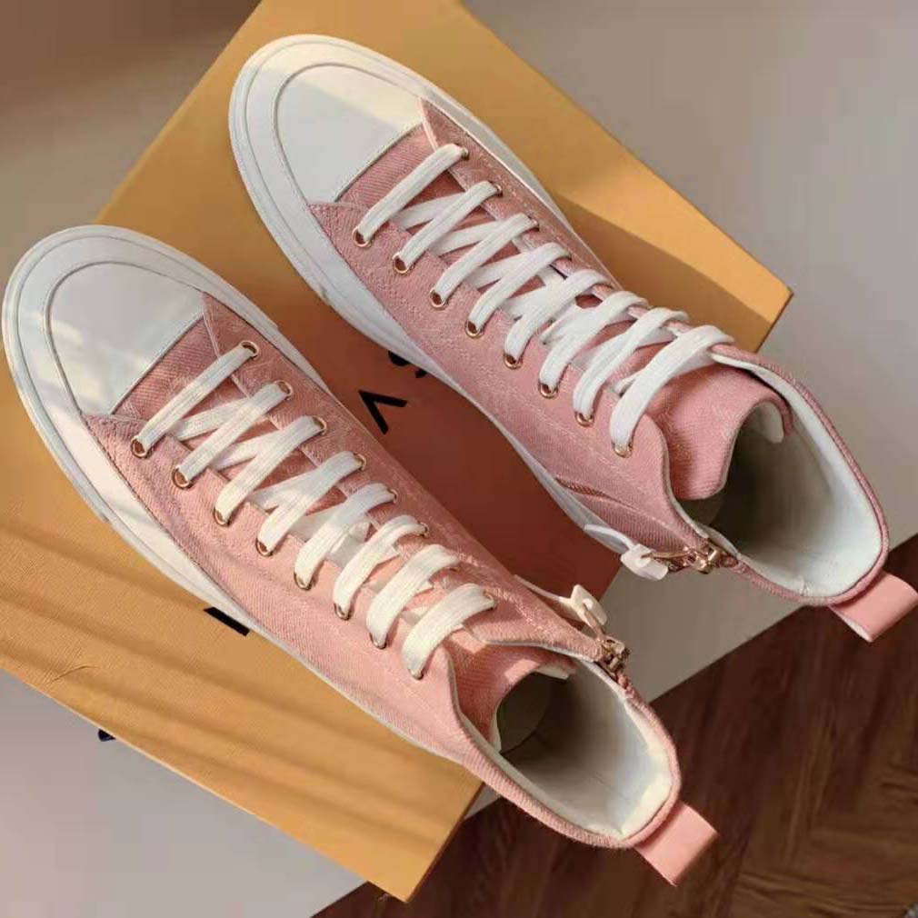 Louis Vuitton LV Women Stellar Sneaker Boot in Pink Monogram Denim - LULUX