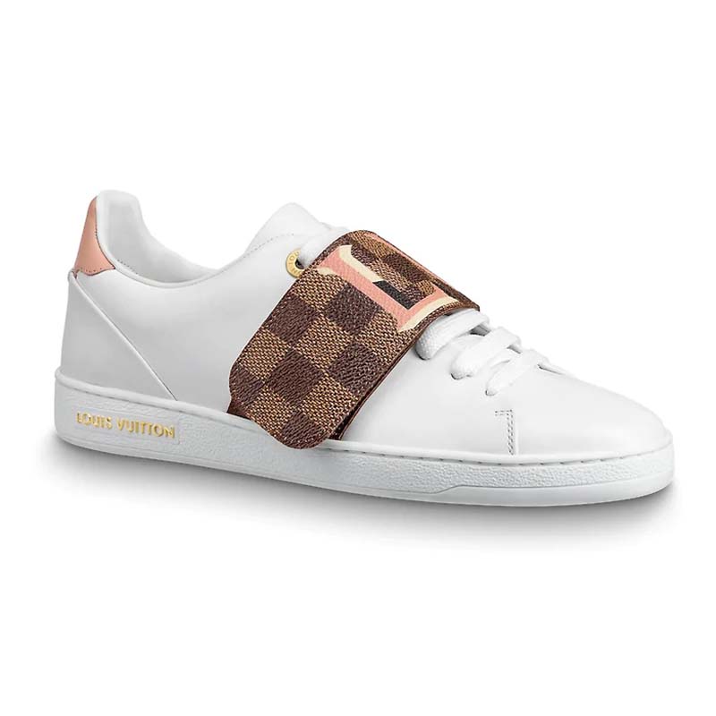 Louis Vuitton LV Women Frontrow Sneaker in White Calf Leather and Damier Canvas - LULUX