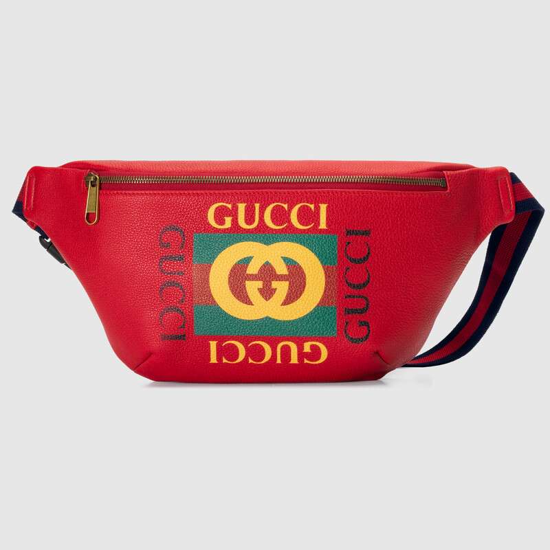 Gucci GG Men Gucci Print Leather Belt Bag in Leather with Gucci Vintage Logo - LULUX