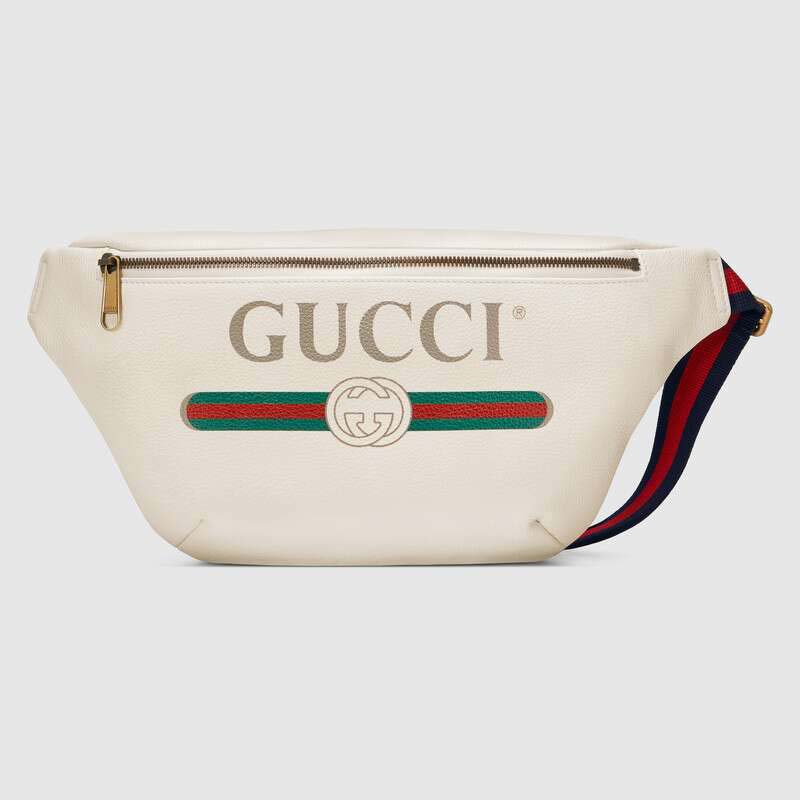 Gucci GG Men Gucci Print Leather Belt Bag in Leather with Gucci Vintage Logo - LULUX