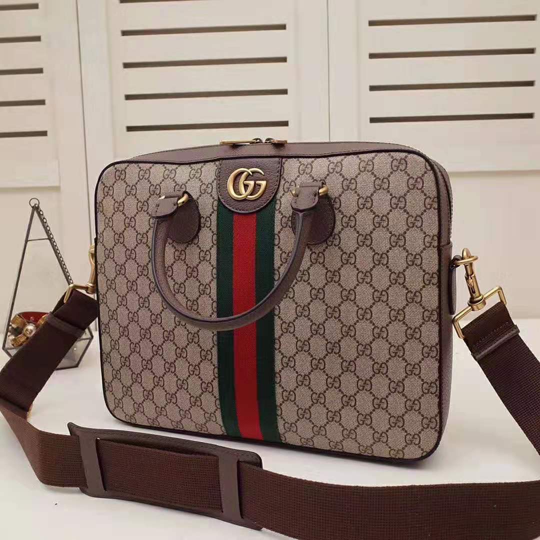 Gucci GG Men Ophidia GG Briefcase in Beige/Ebony Soft GG Supreme Canvas ...