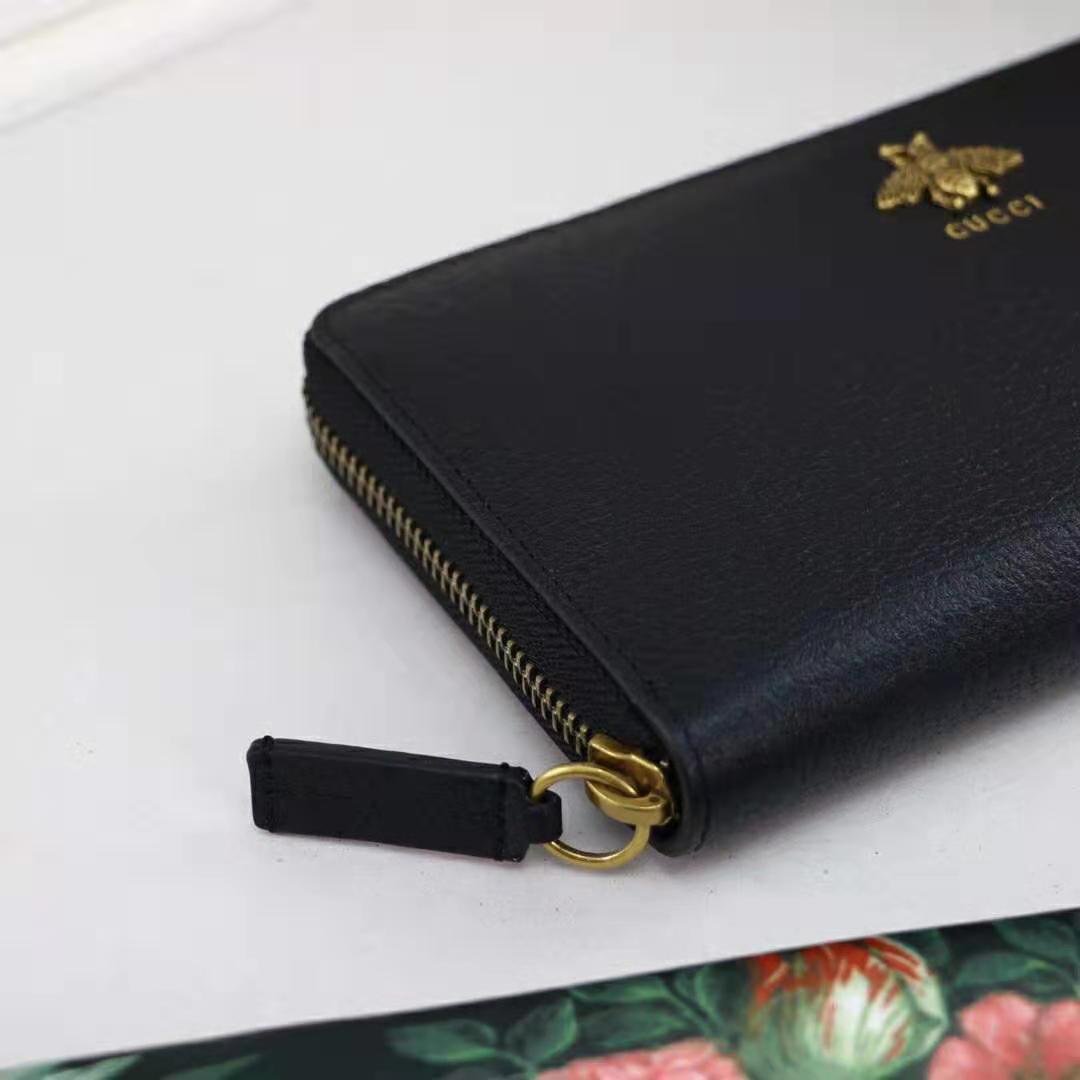 Gucci GG Unisex Animalier Leather Zip Around Wallet in Black Leather ...