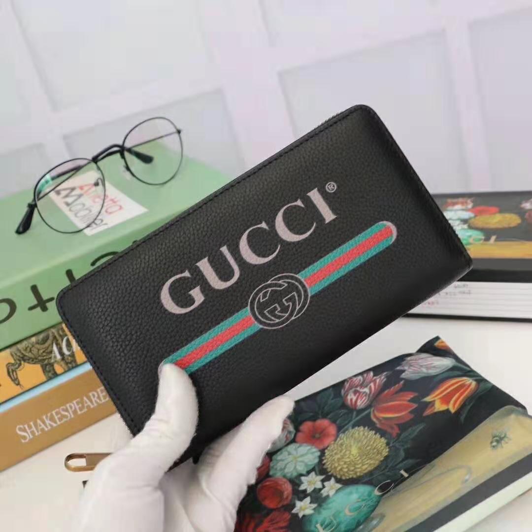 Gucci GG Unisex Gucci Print Leather Zip Around Wallet with Gucci Vintage Logo - LULUX