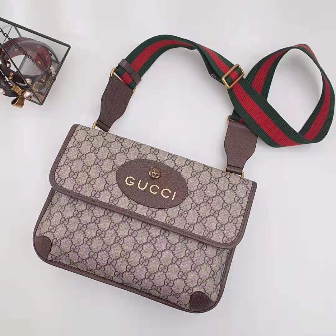 Gucci GG Unisex Neo Vintage Messenger Bag in Beige/Ebony GG Supreme