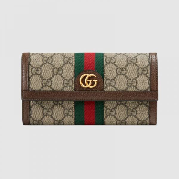 Gucci GG Unisex Ophidia GG Continental Wallet in BeigeEbony GG Supreme Canvas