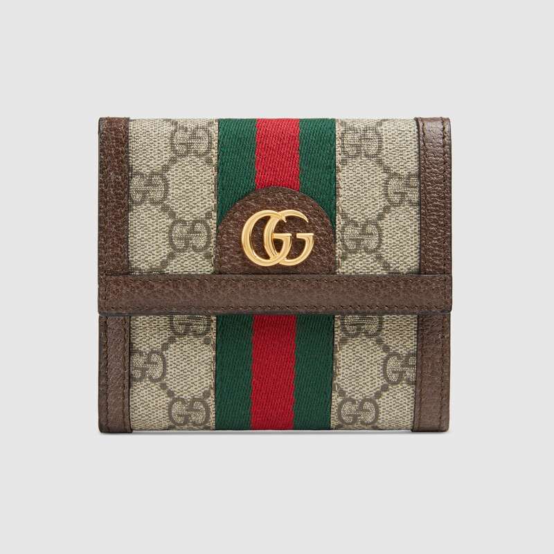 Gucci GG Unisex Ophidia GG French Flap Wallet in Beige/Ebony GG Supreme Canvas - LULUX