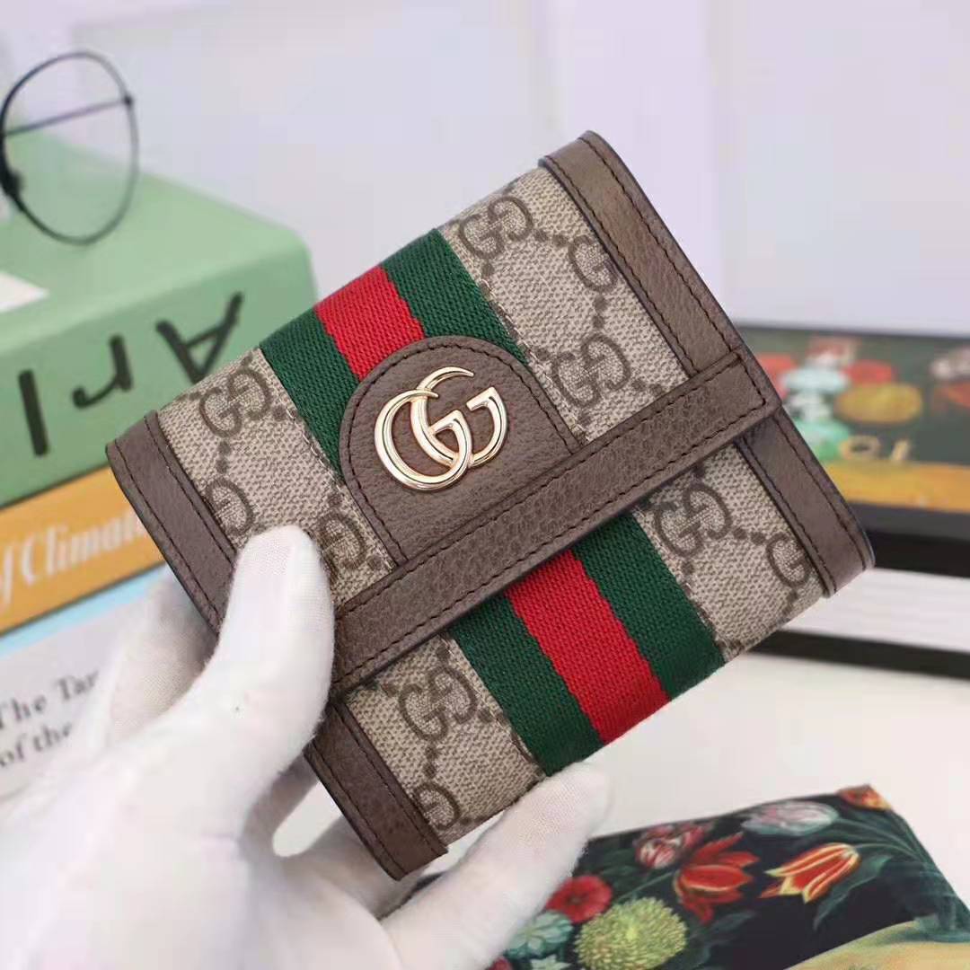 Gucci GG Unisex Ophidia GG French Flap Wallet in Beige/Ebony GG Supreme ...