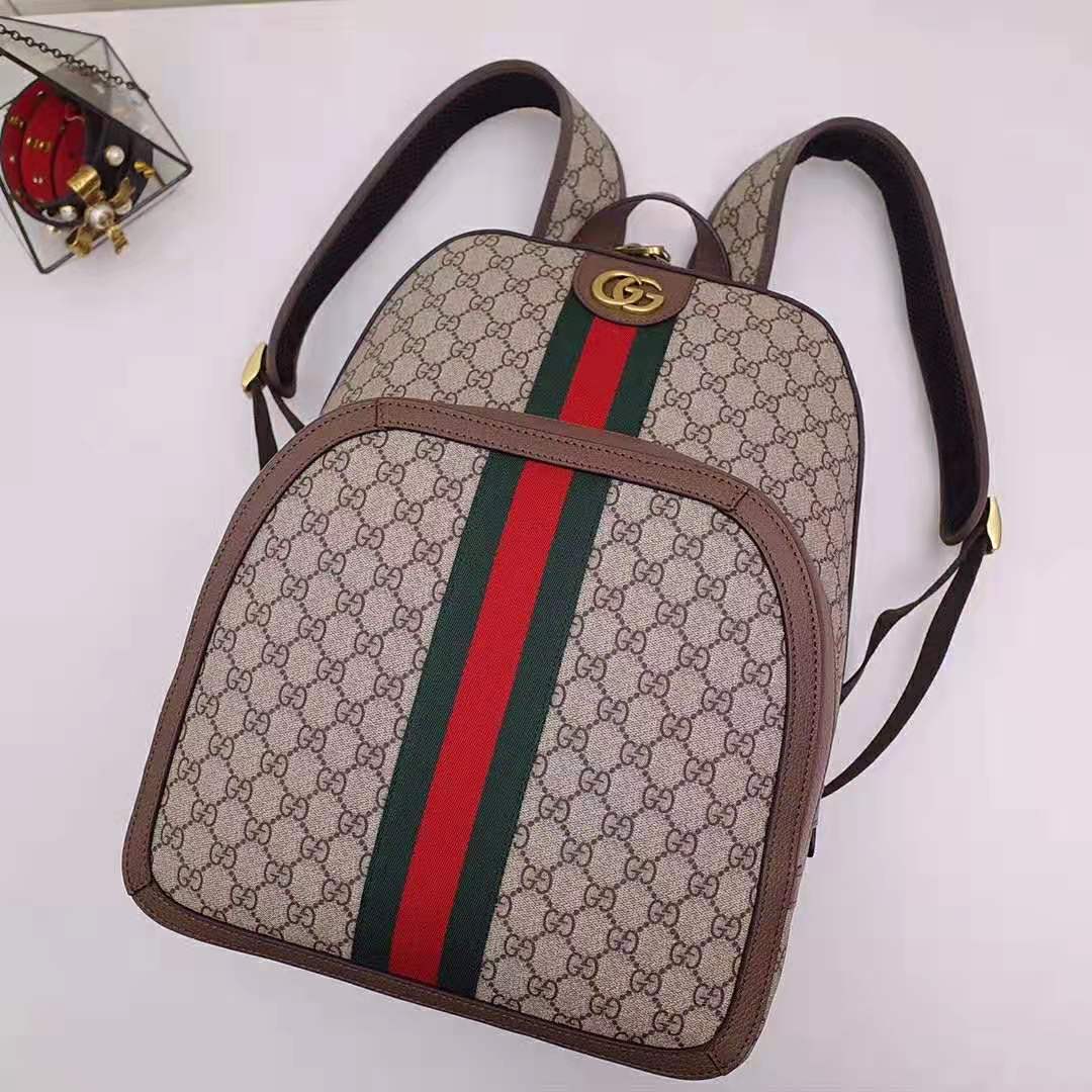 Gucci GG Unisex Ophidia GG Medium Backpack in Beige/Ebony GG Supreme Canvas - LULUX