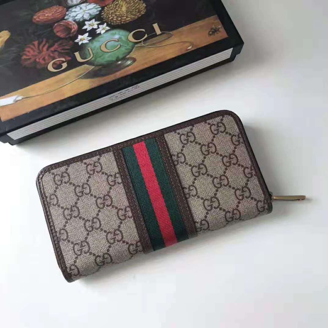 Gucci GG Unisex Ophidia GG Zip Around Wallet in Beige/Ebony GG Supreme ...