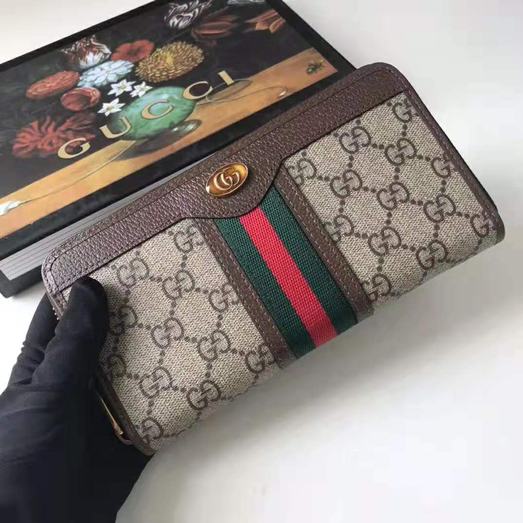 Gucci GG Unisex Ophidia GG Zip Around Wallet in Beige/Ebony GG Supreme ...