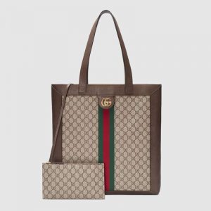 Gucci GG Unisex Ophidia Soft GG Supreme Large Tote in BeigeEbony GG Supreme Canvas
